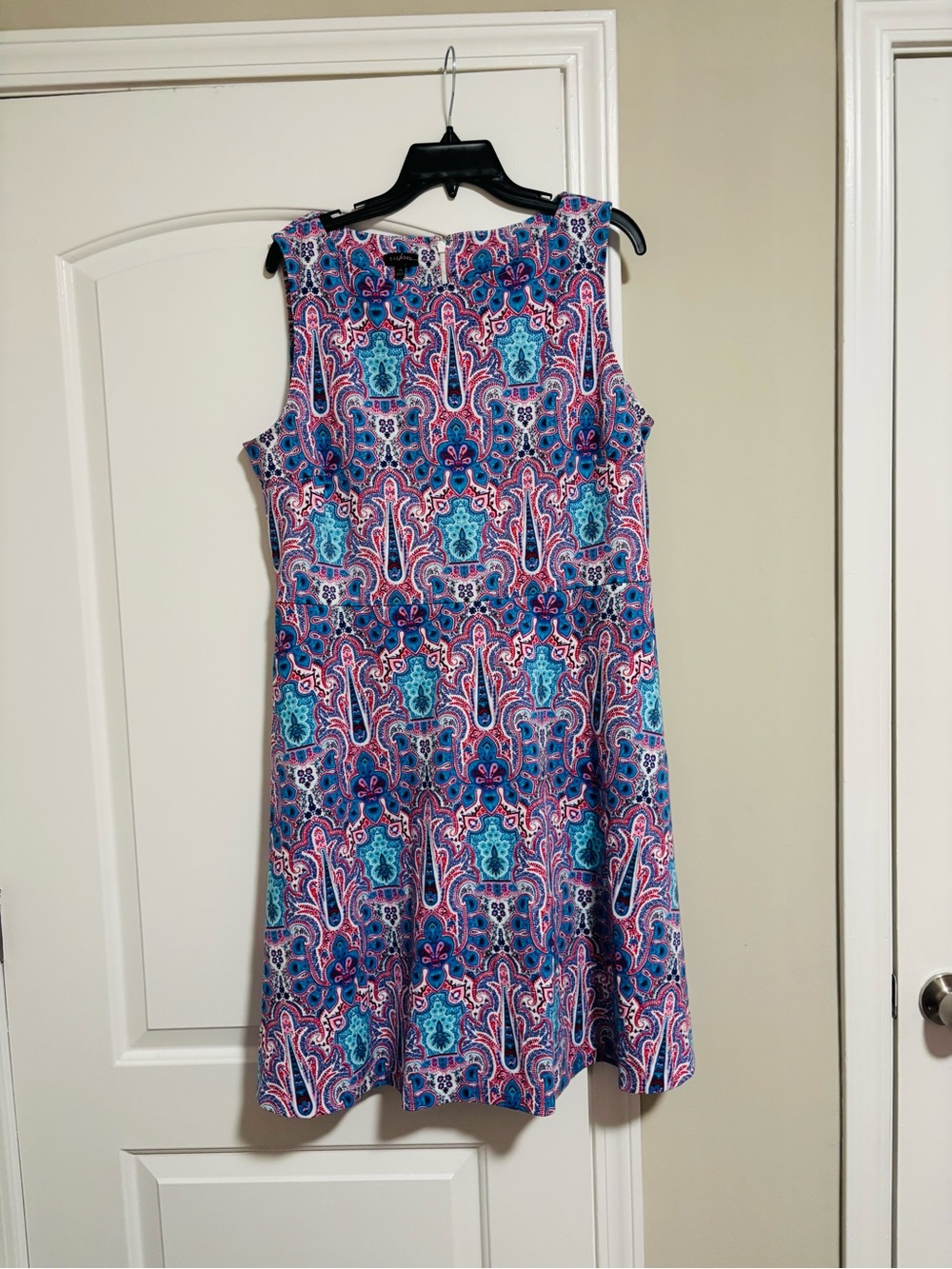 TALBOTS, Sleeveless Blue & Pink Paisley Fit and Flare Dress, Size XL